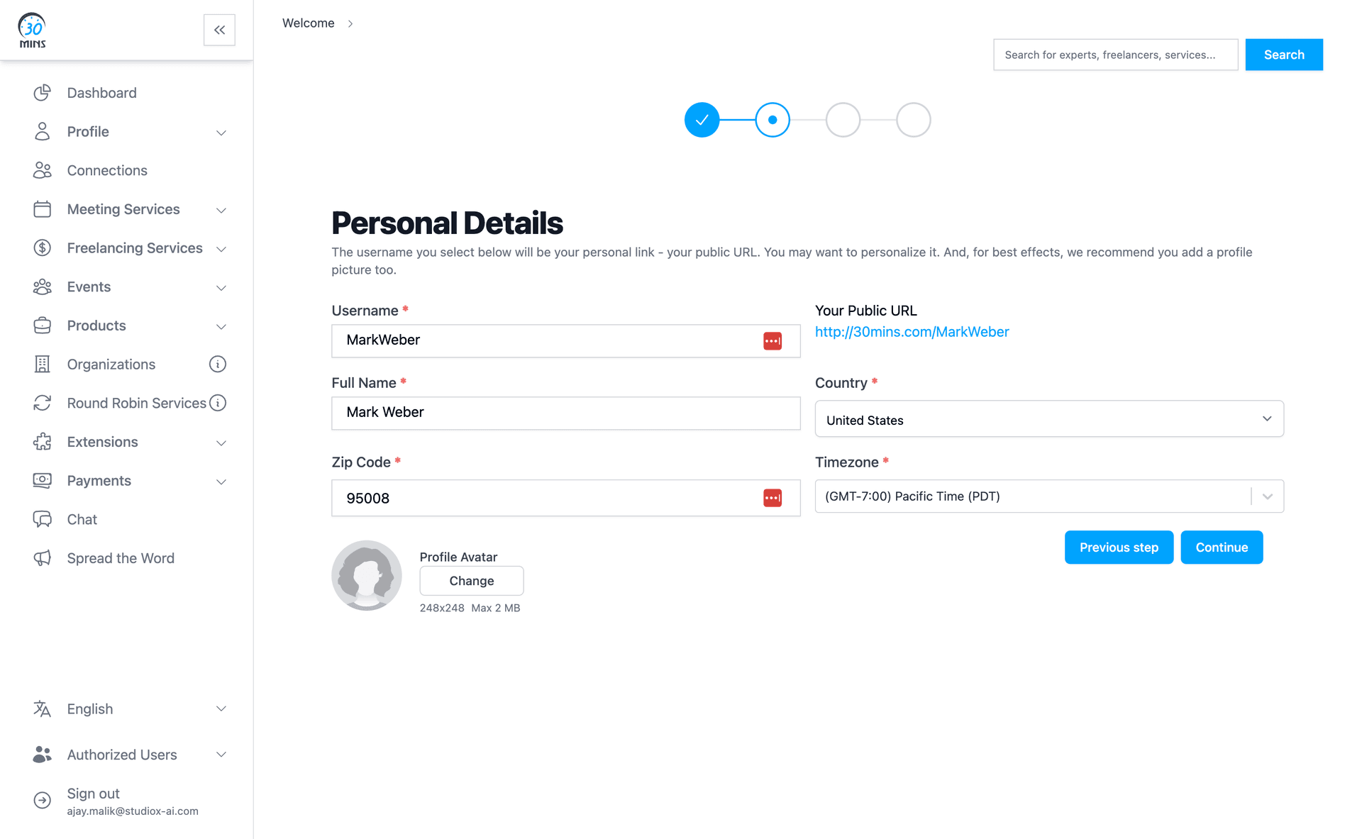 Personal Details Setup
