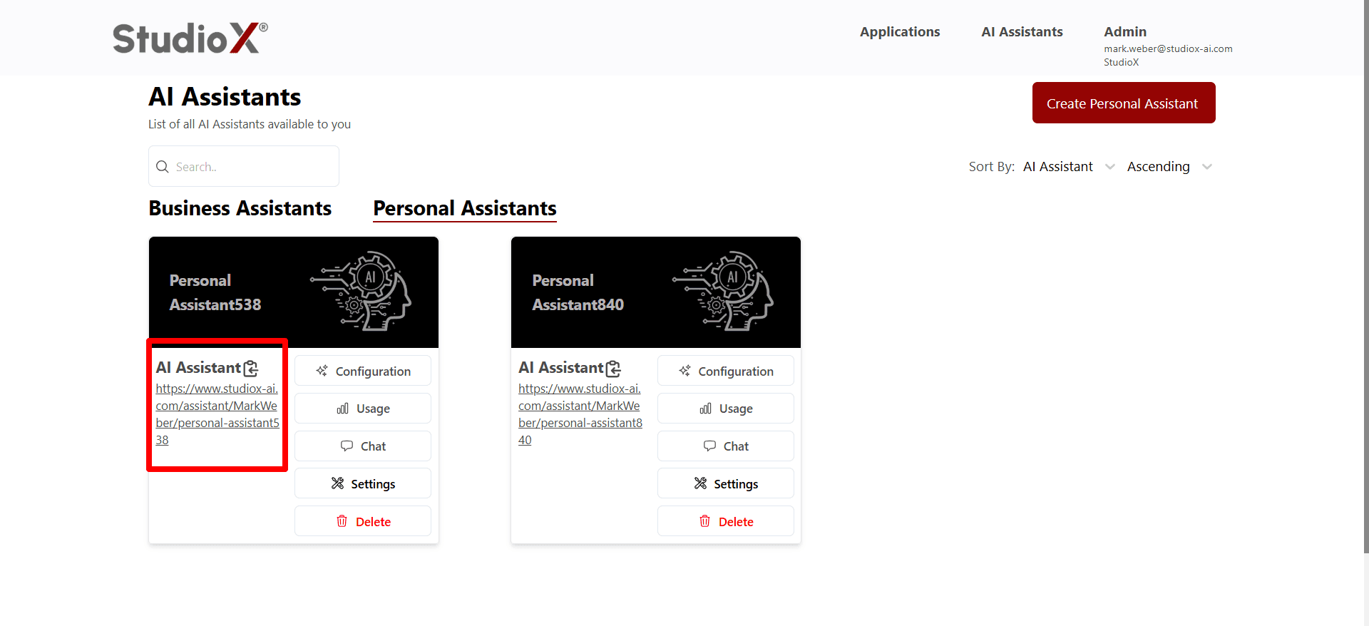 Shareable URL configuration interface
