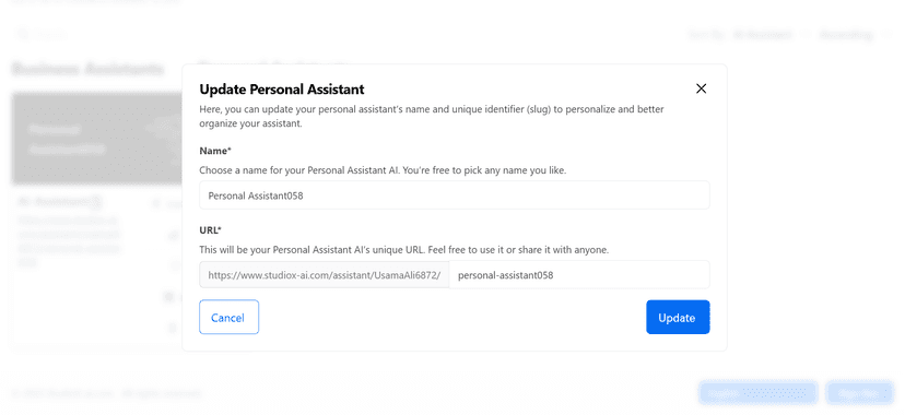 Personal Assistant name change dialog