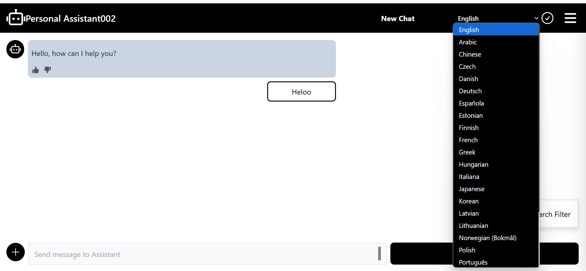 Language selection dropdown