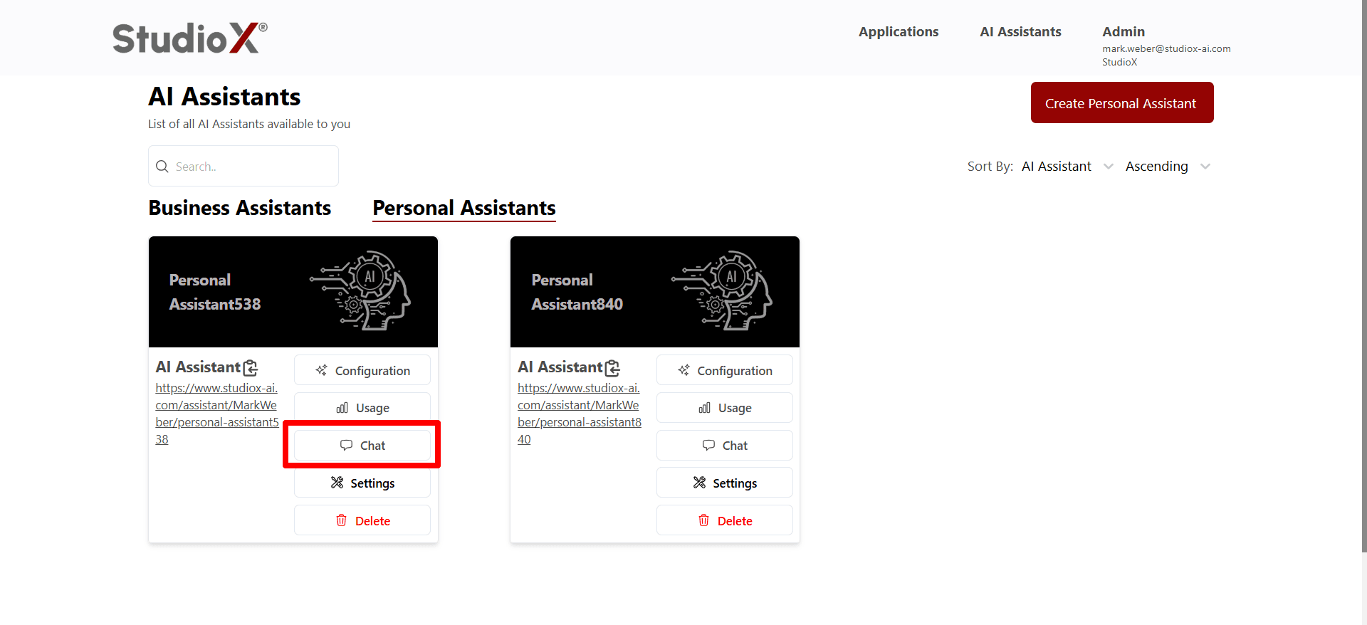 Chat interface with assistant