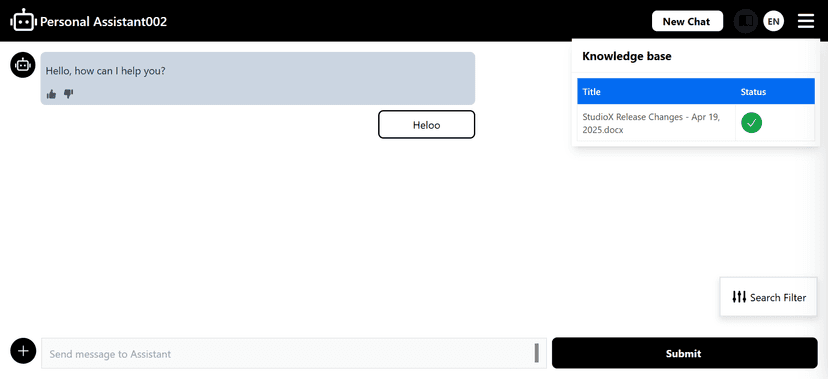 Knowledge base panel in chat interface