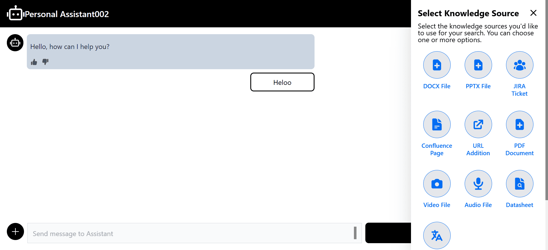 Knowledge source selection dialog