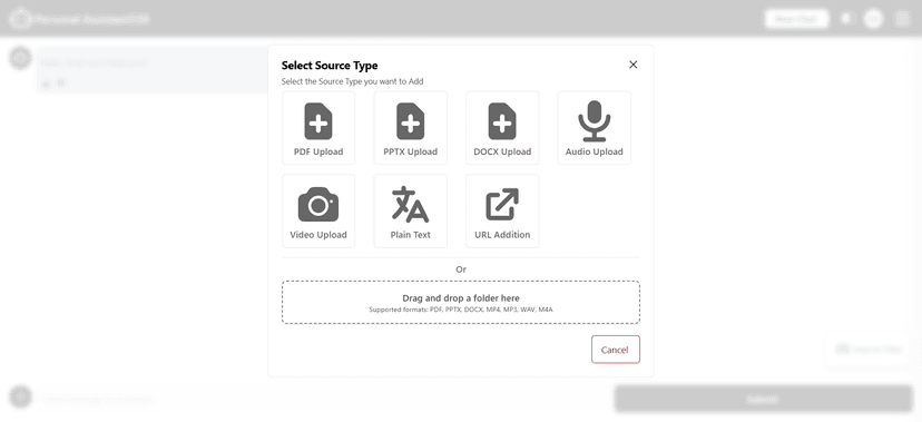 Upload source folder interface