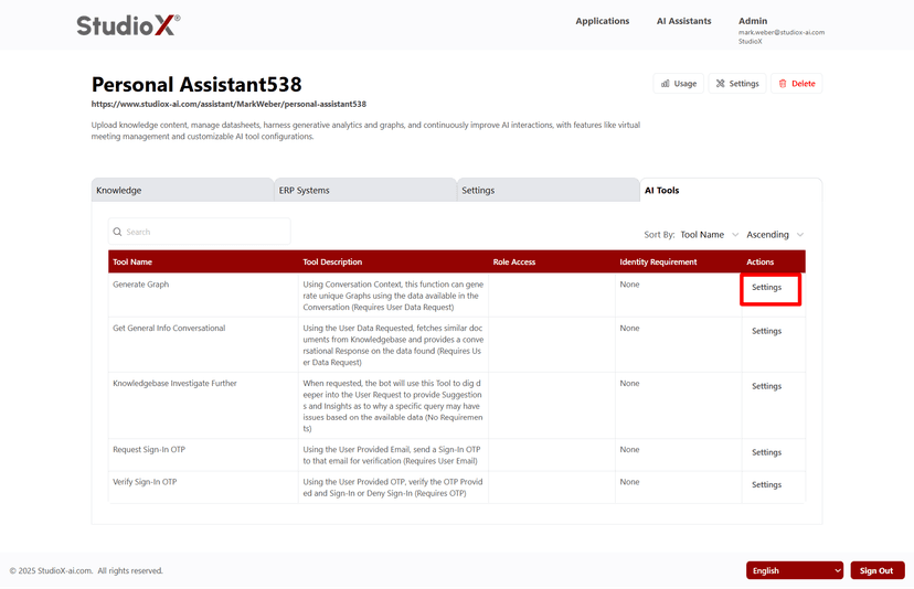 AI tools settings panel