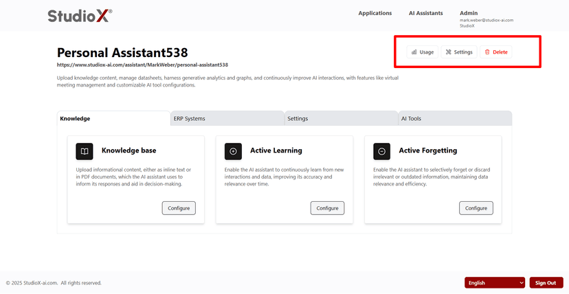 Usage statistics panel