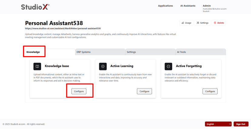 Knowledge base management interface