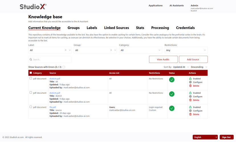 Knowledge upload options