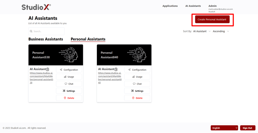 Create Personal Assistant button interface