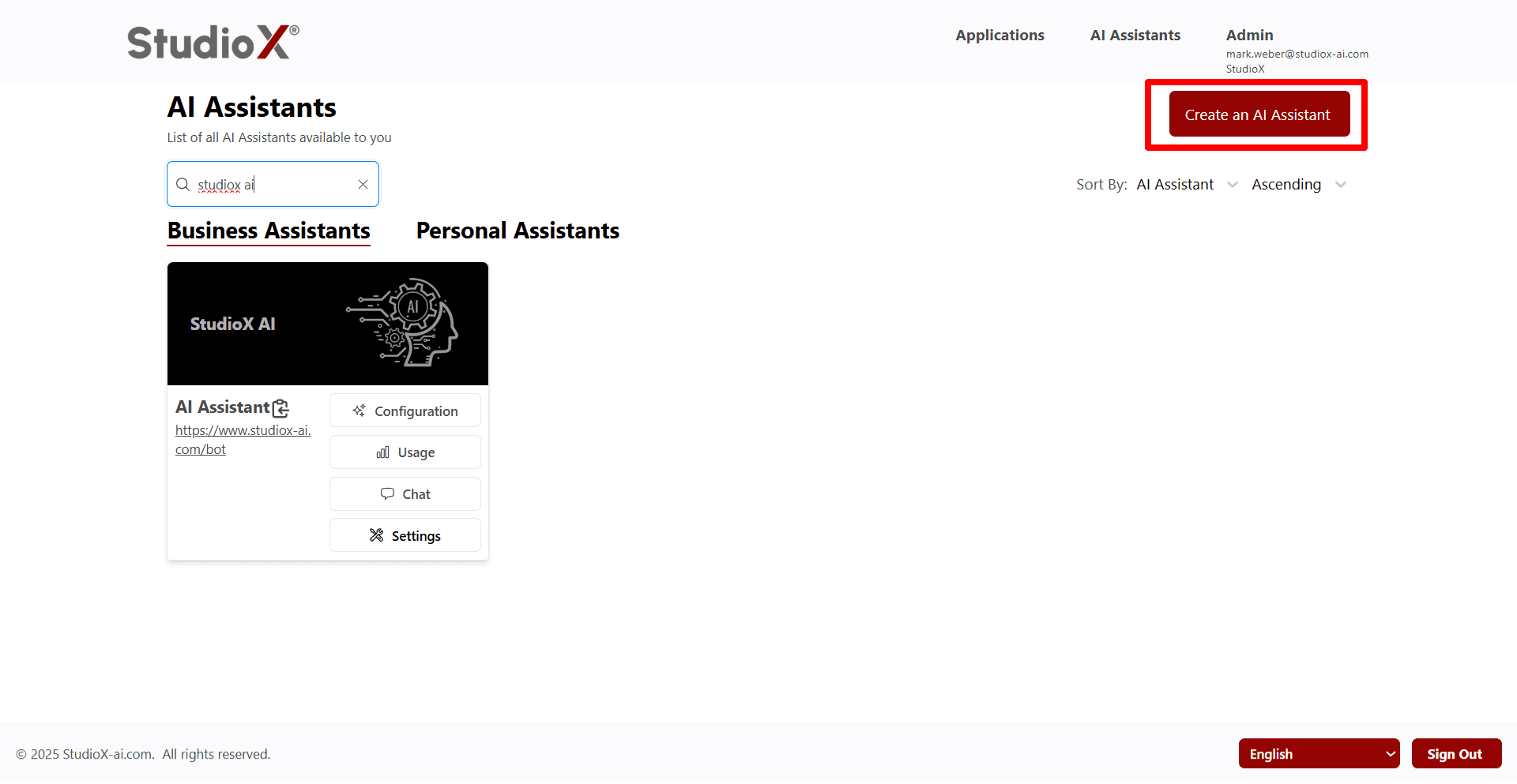 Create Business Assistant interface
