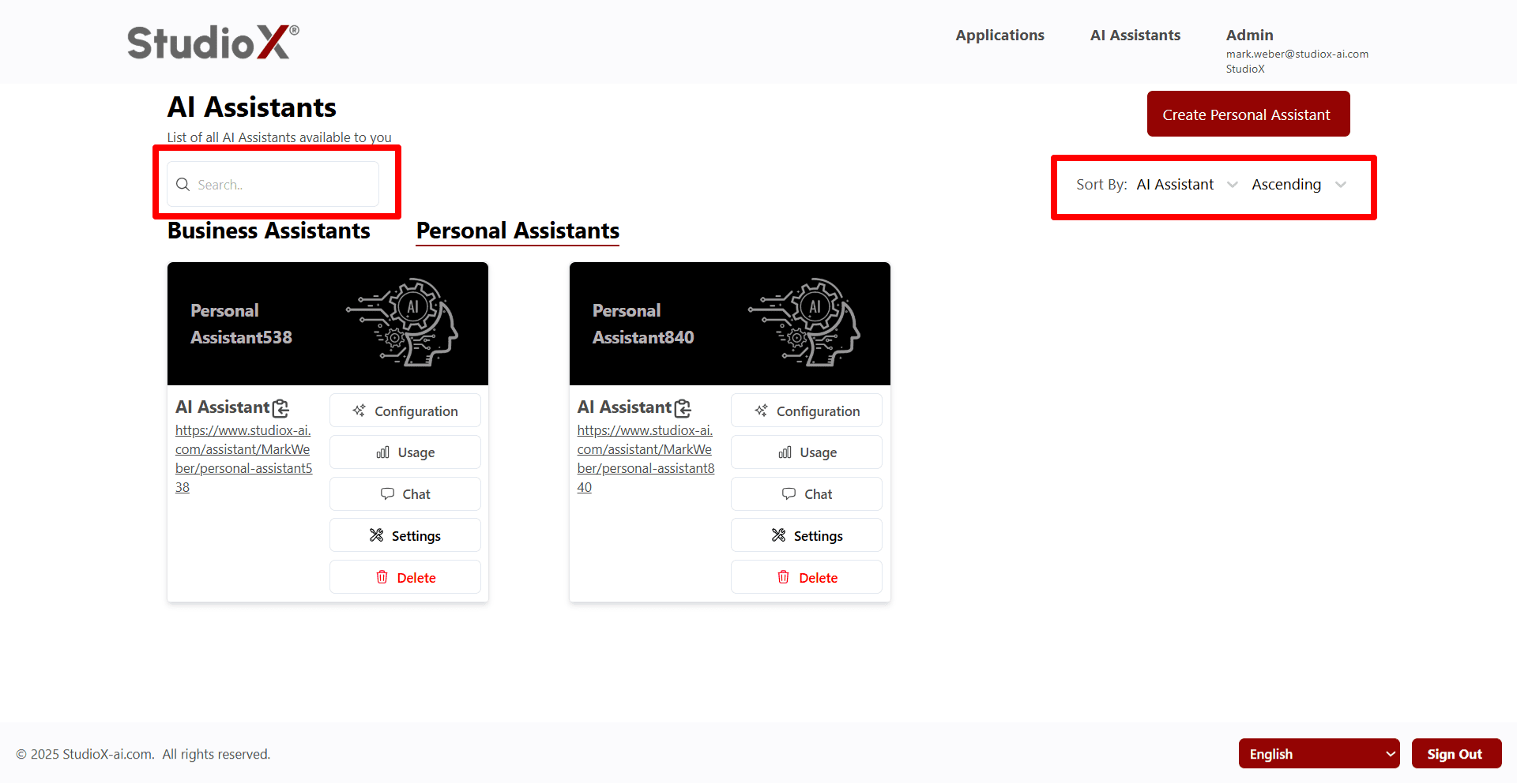 Search and sort functionality interface