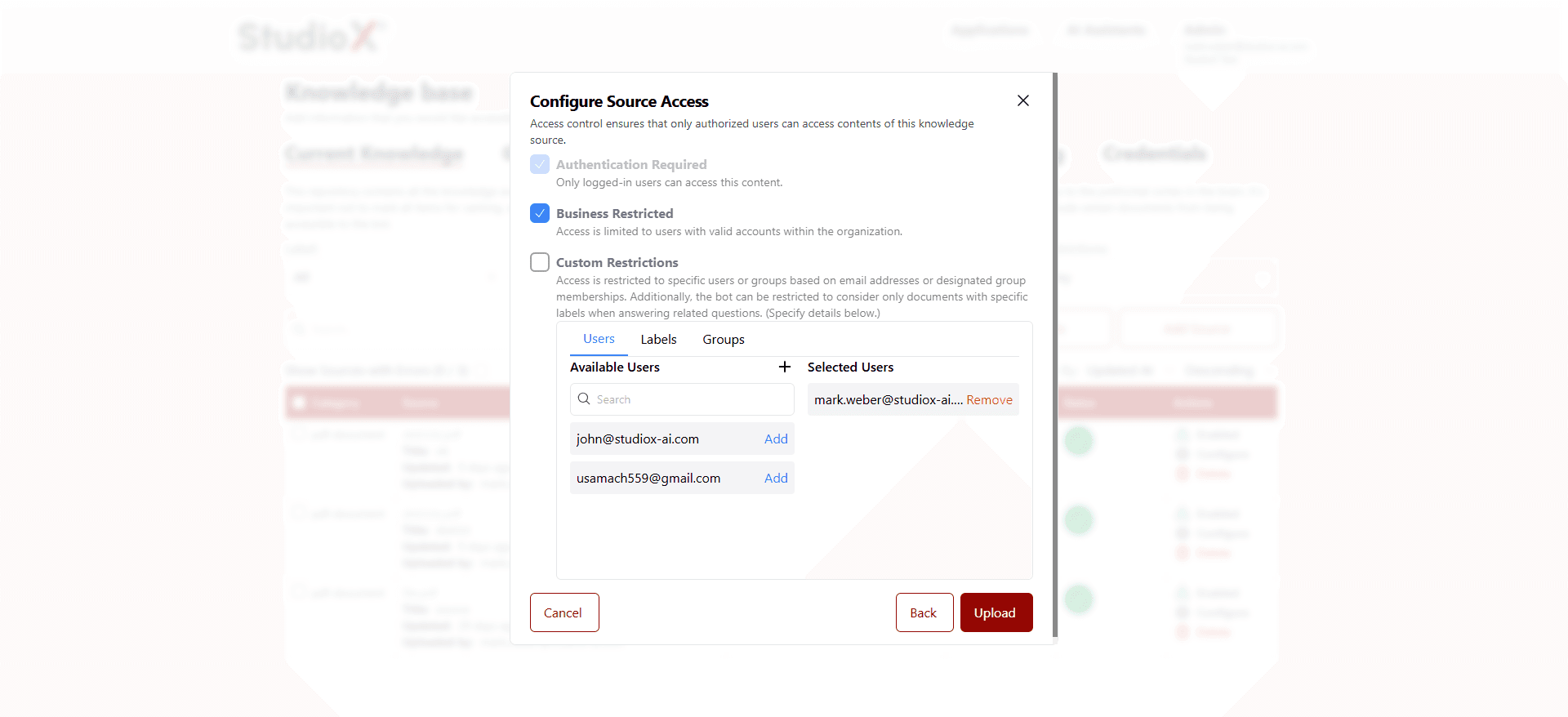 Access Configuration Dialog Screenshot