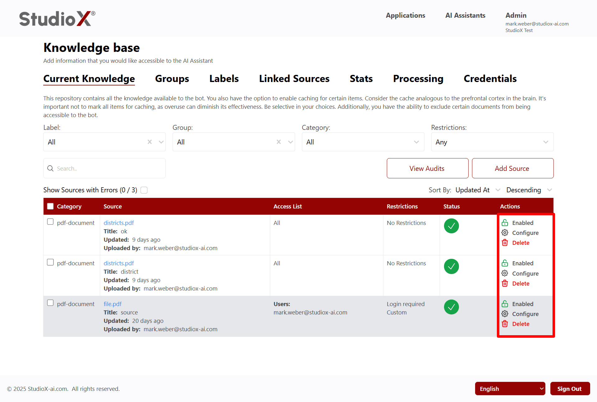 Single Source Configuration Screenshot