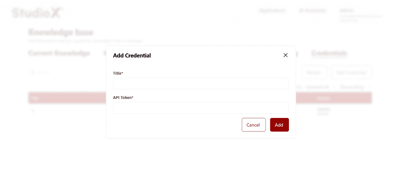 API token credential configuration form