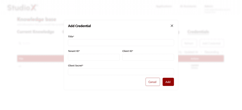 OAuth credential configuration with tenant and client details