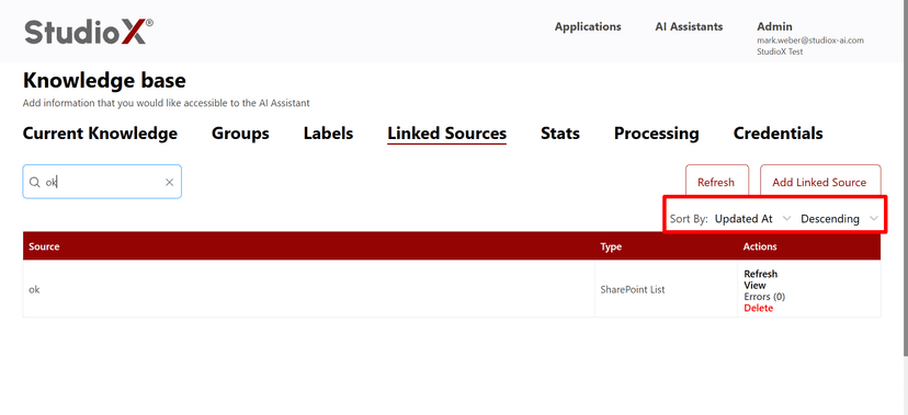Sort options for organizing linked sources