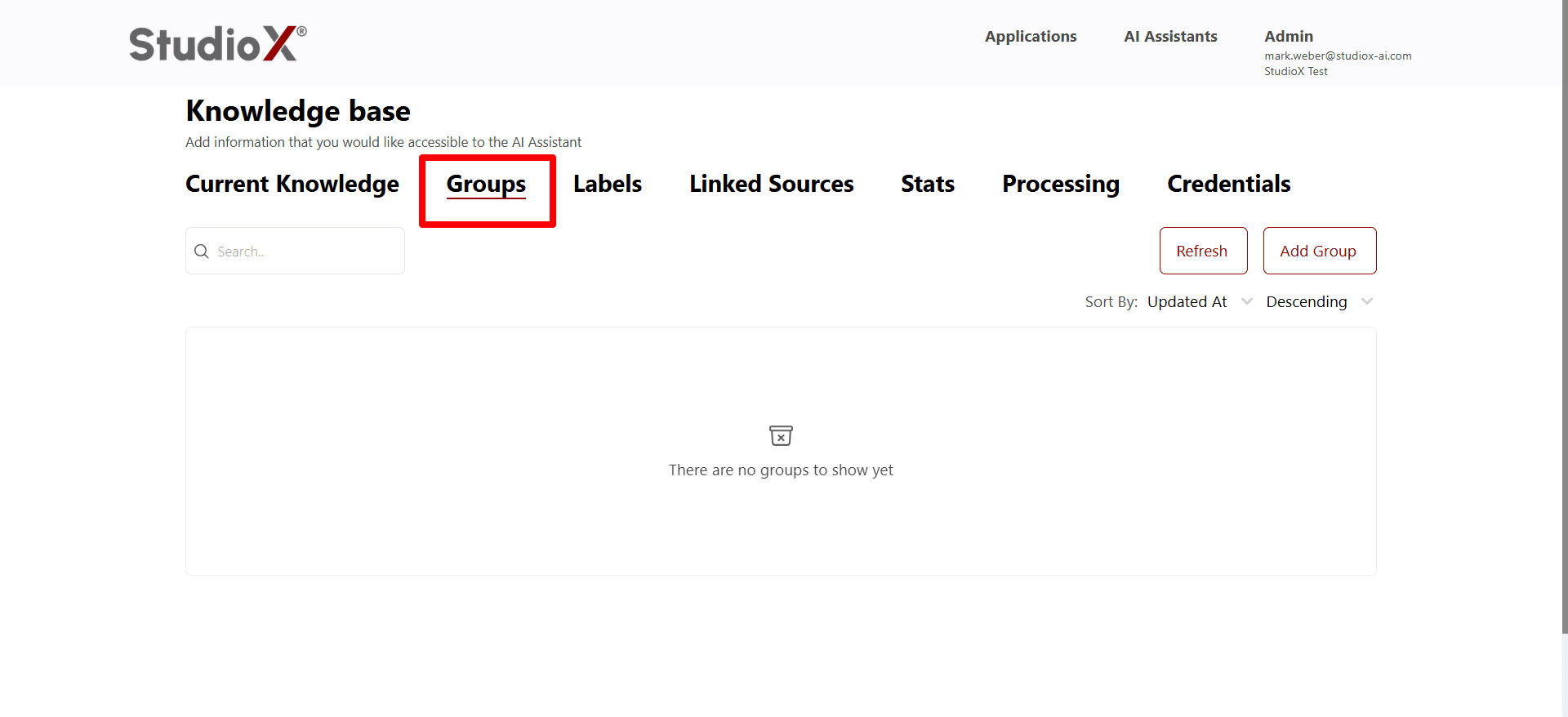 Groups management interface showing available groups