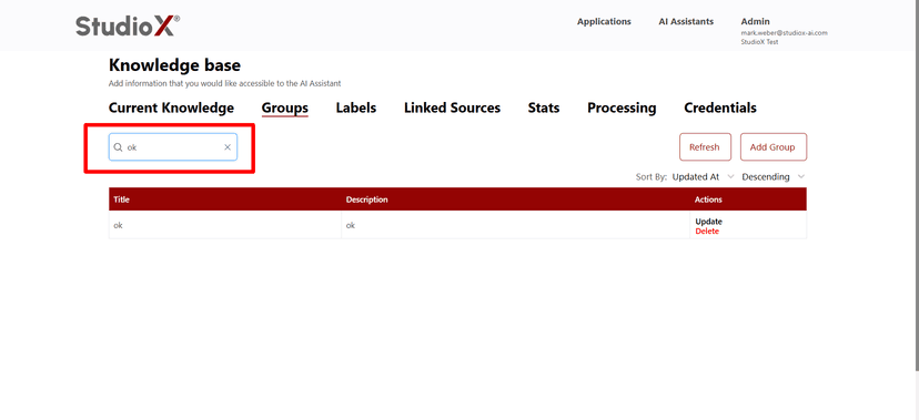 Search functionality for finding specific groups