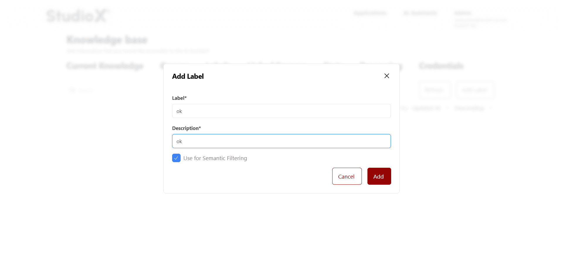 Checkbox option for enabling semantic filtering on labels