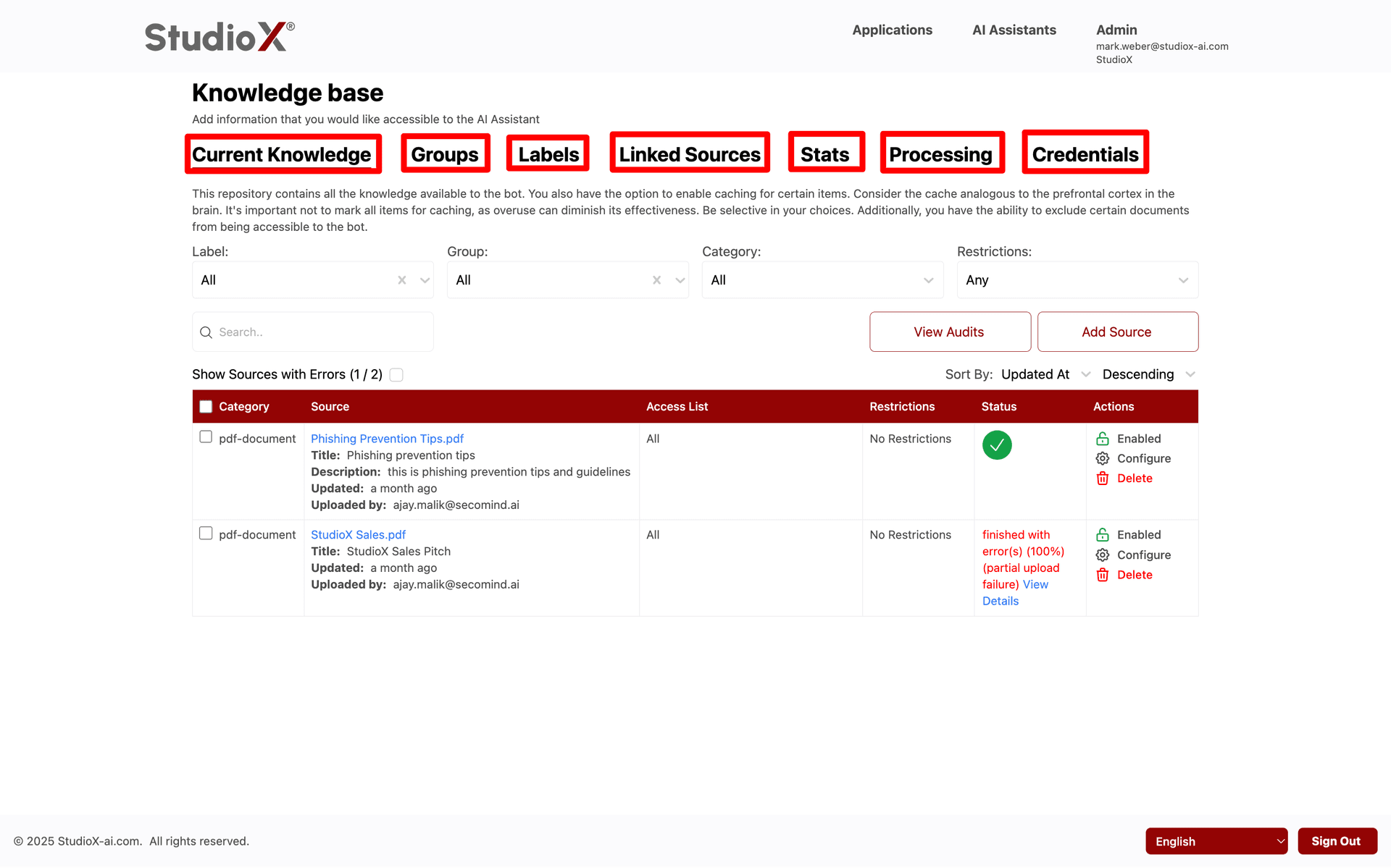 Additional Sections Screenshot