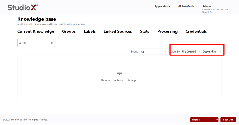 Sort Processing Screenshot