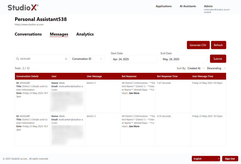 Detailed conversation view