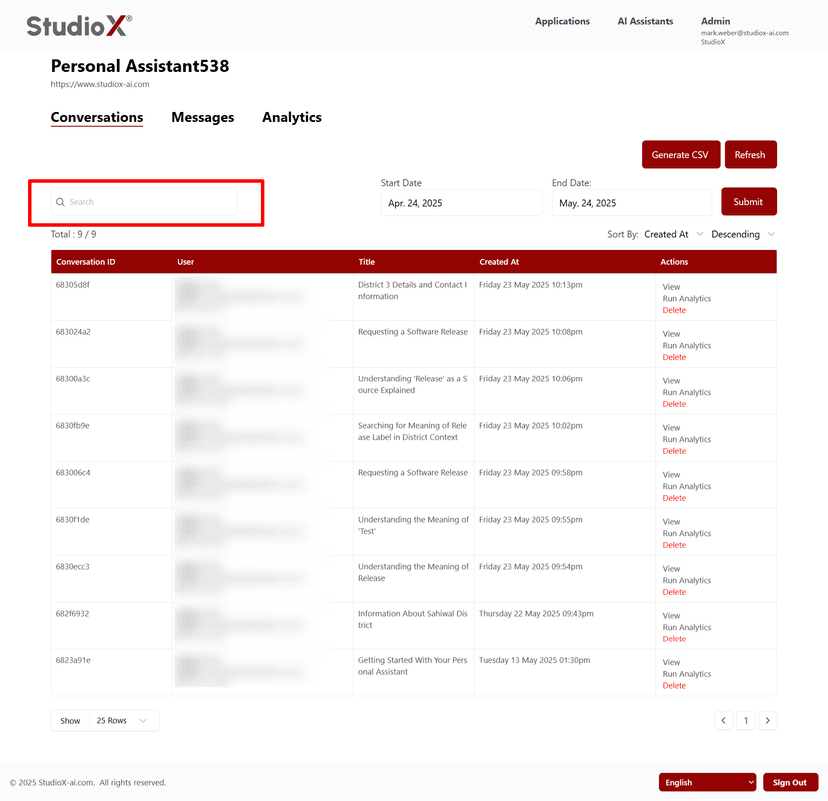 Conversation search functionality