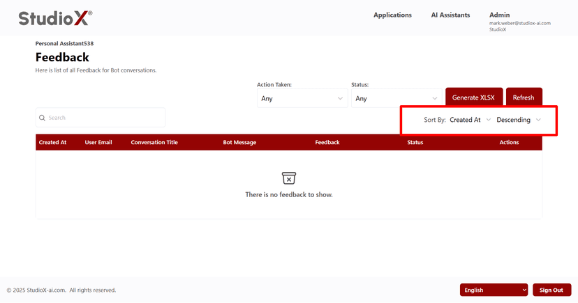 Feedback sorting options