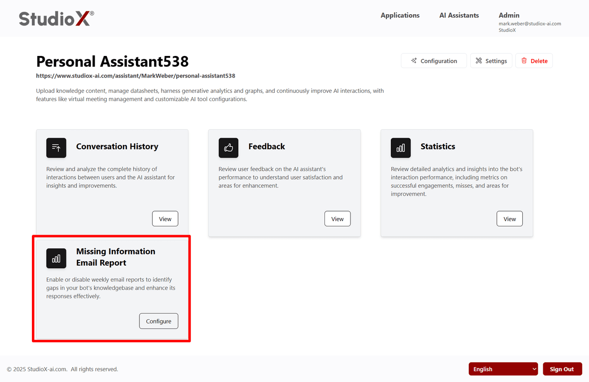 Missing information email configuration