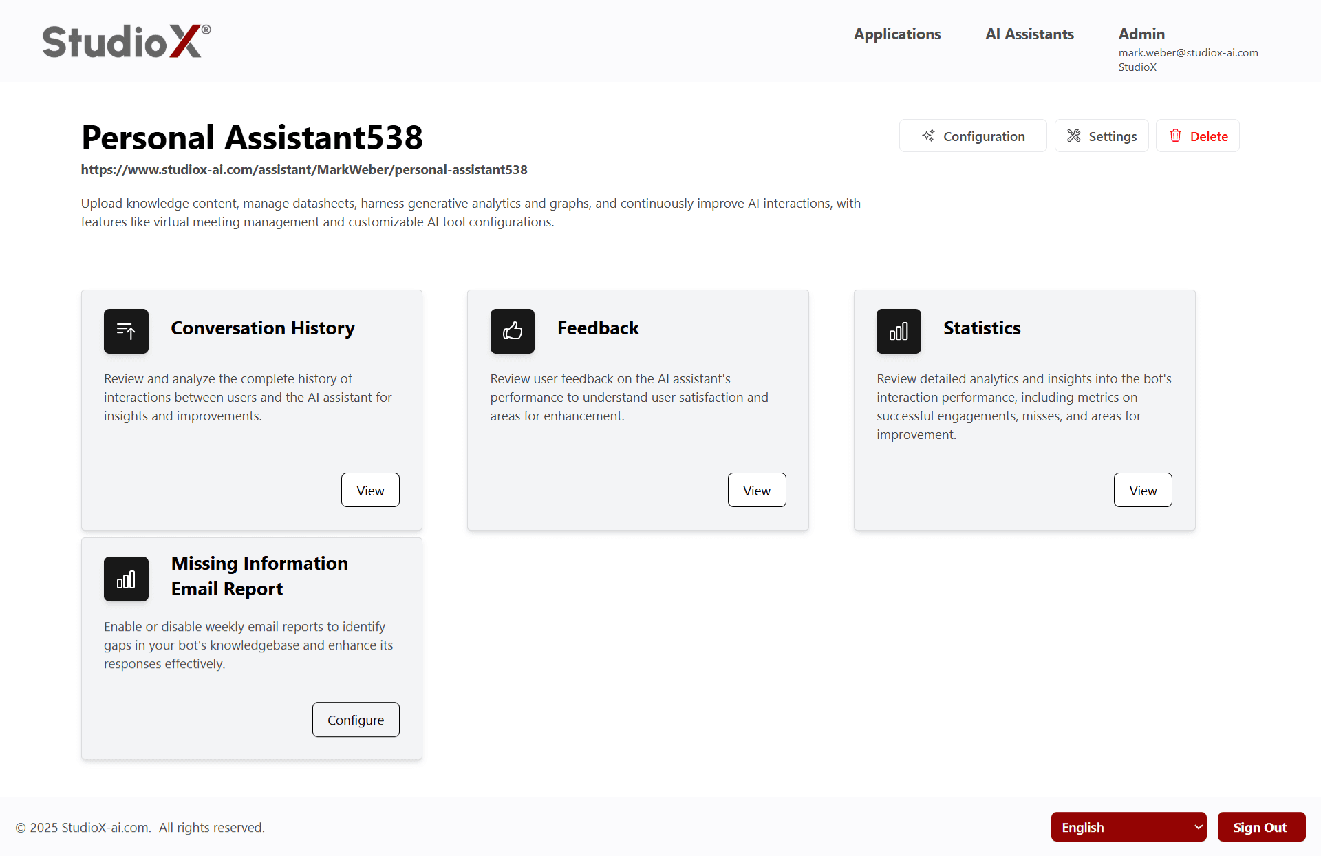 Usage main page interface