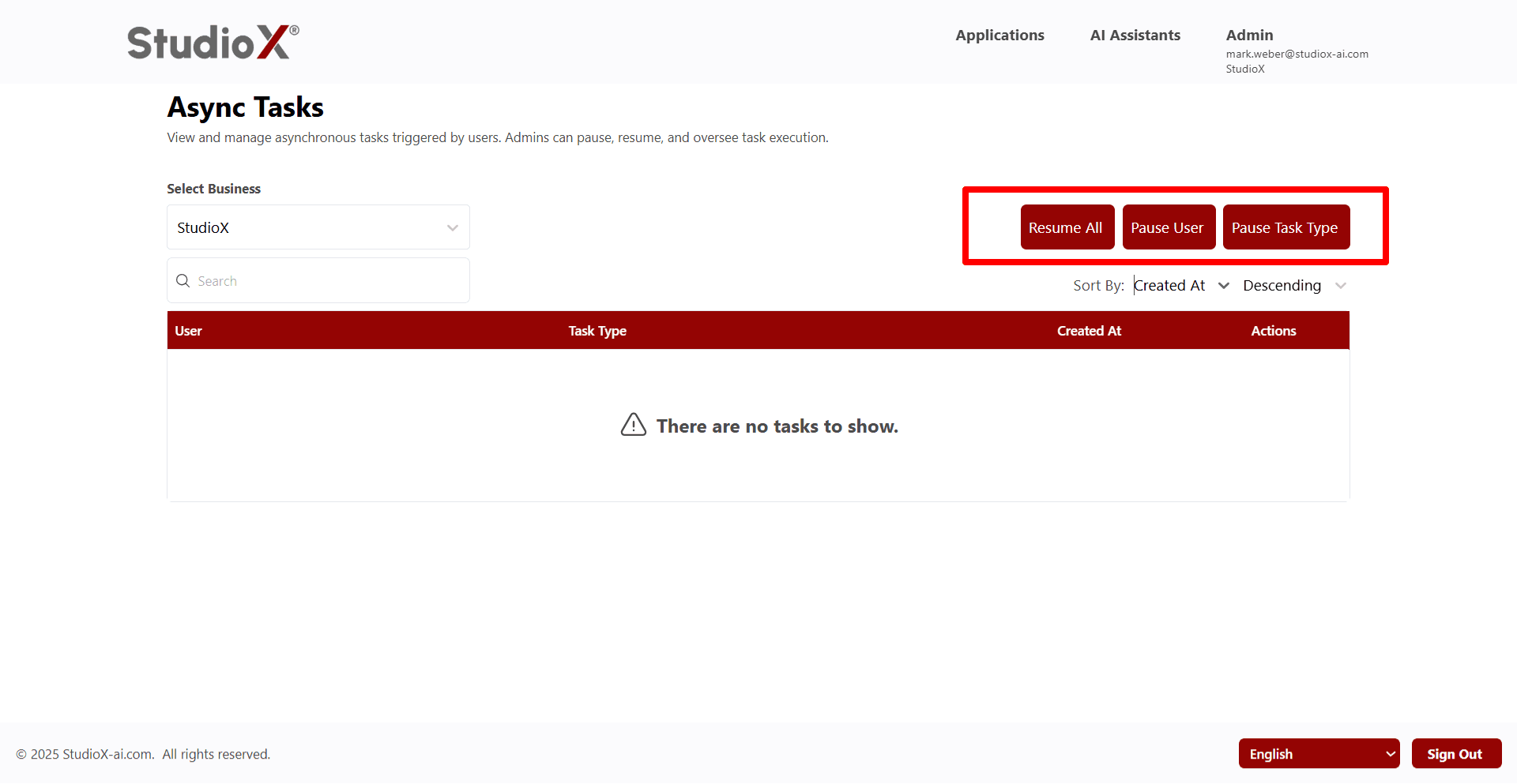 Asynchronous Tasks Main Interface