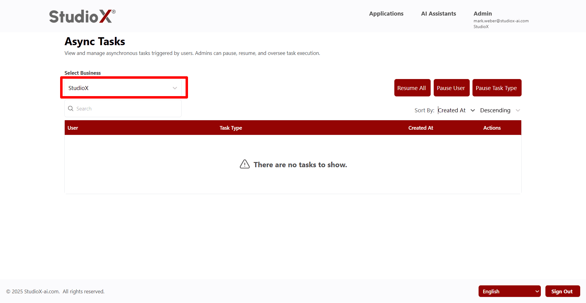 Business Selection Dropdown