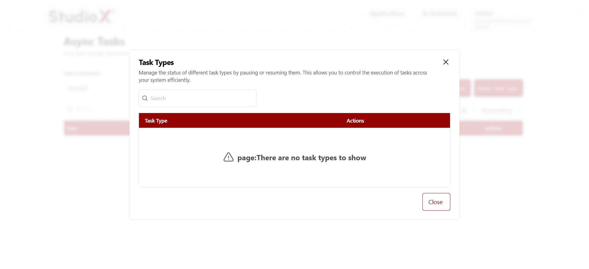 Pause Task Type Dialog