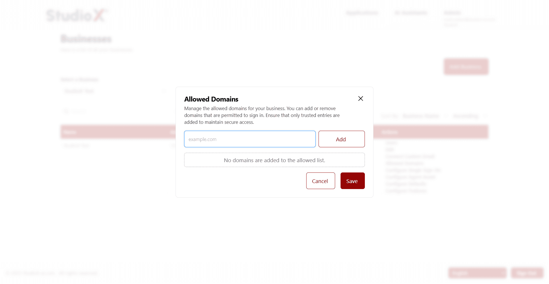 Allowed Domains Configuration