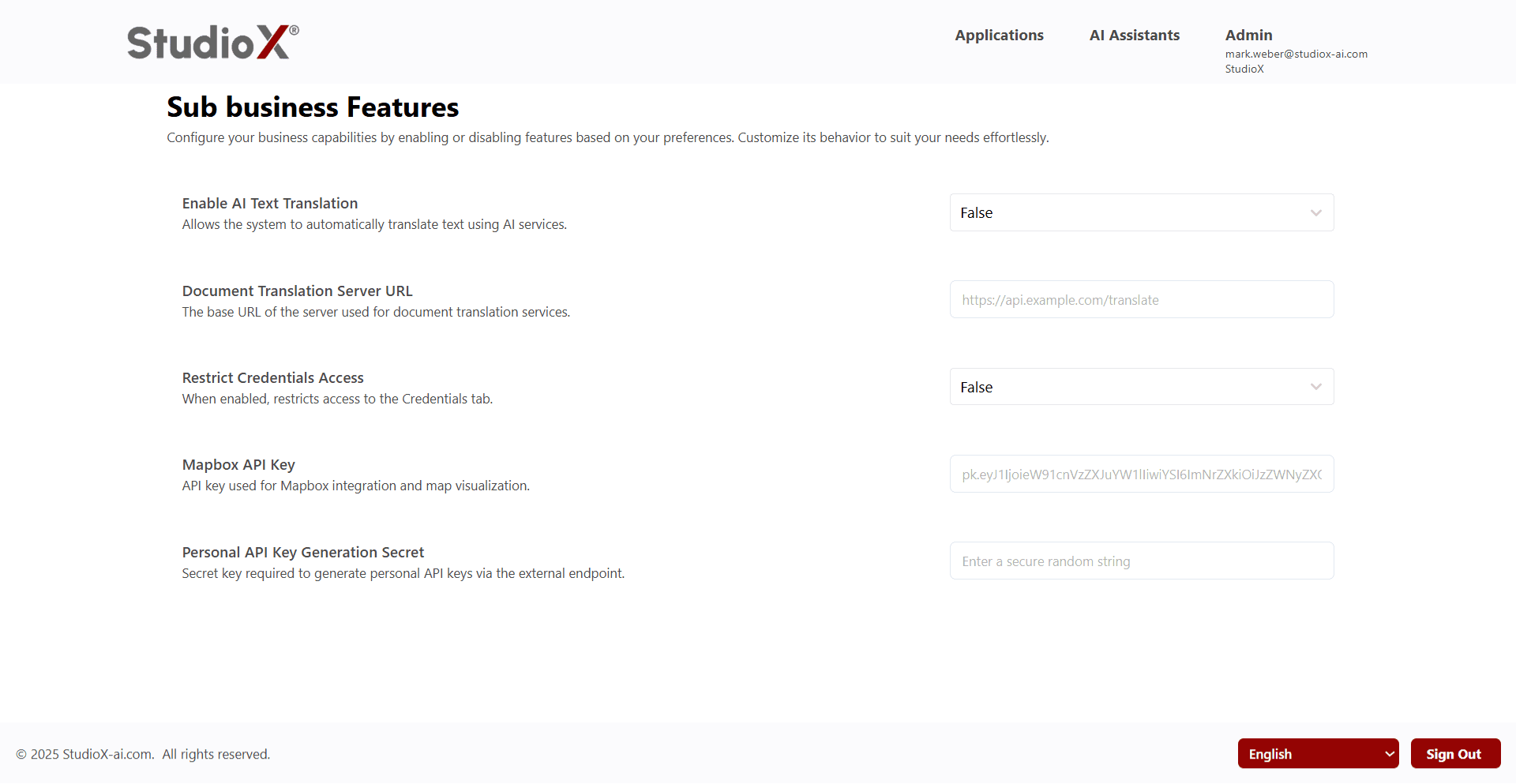 Business Features Configuration