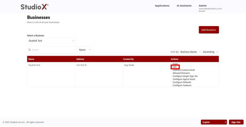 Edit Business Button