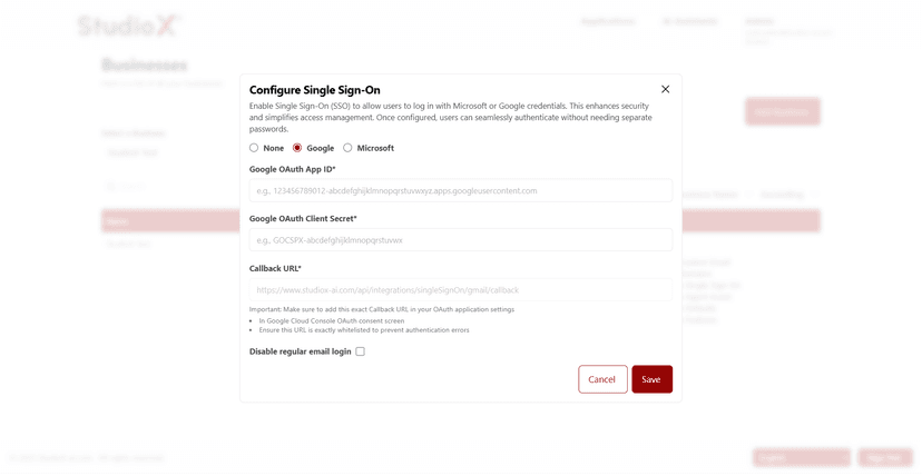 Google SSO Configuration