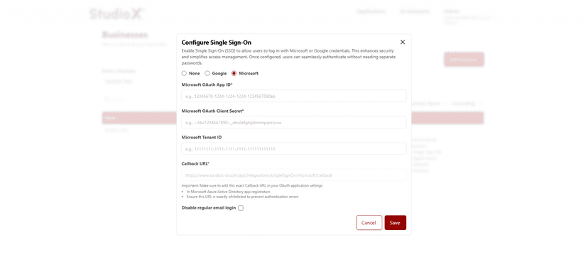 Microsoft SSO Configuration
