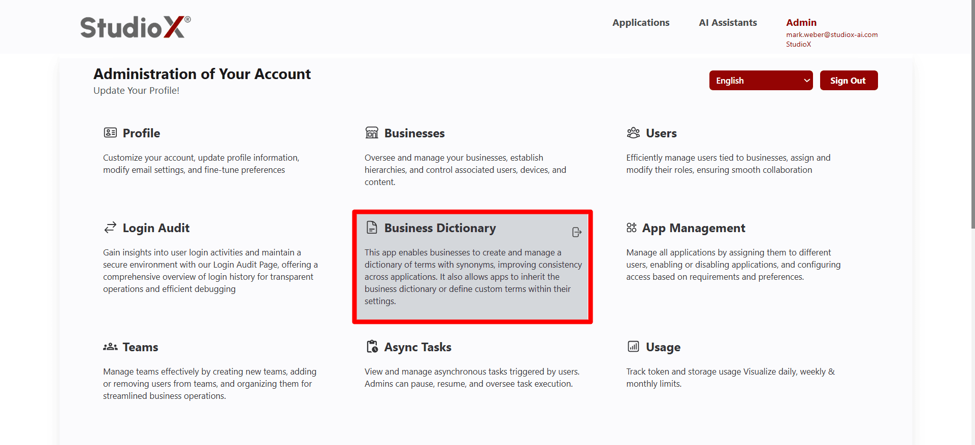 Business Dictionary Main Interface