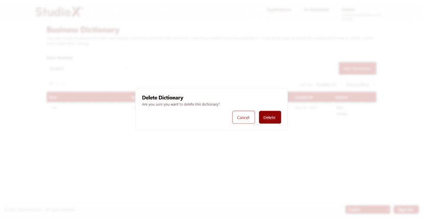 Delete confirmation dialog