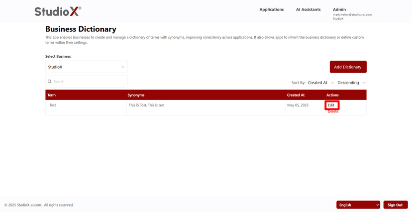 Edit Dictionary Button