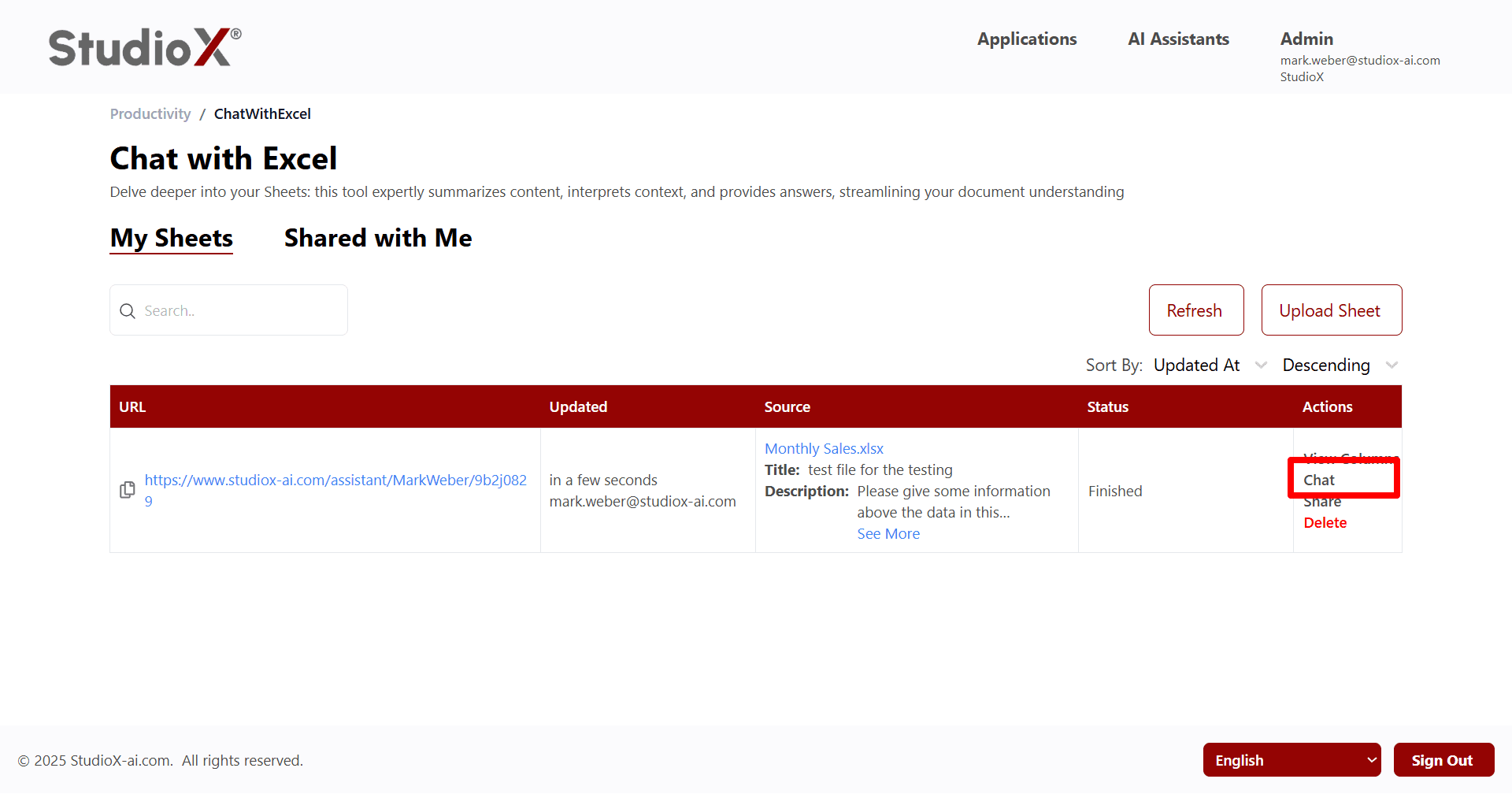 Chat interface with Excel data