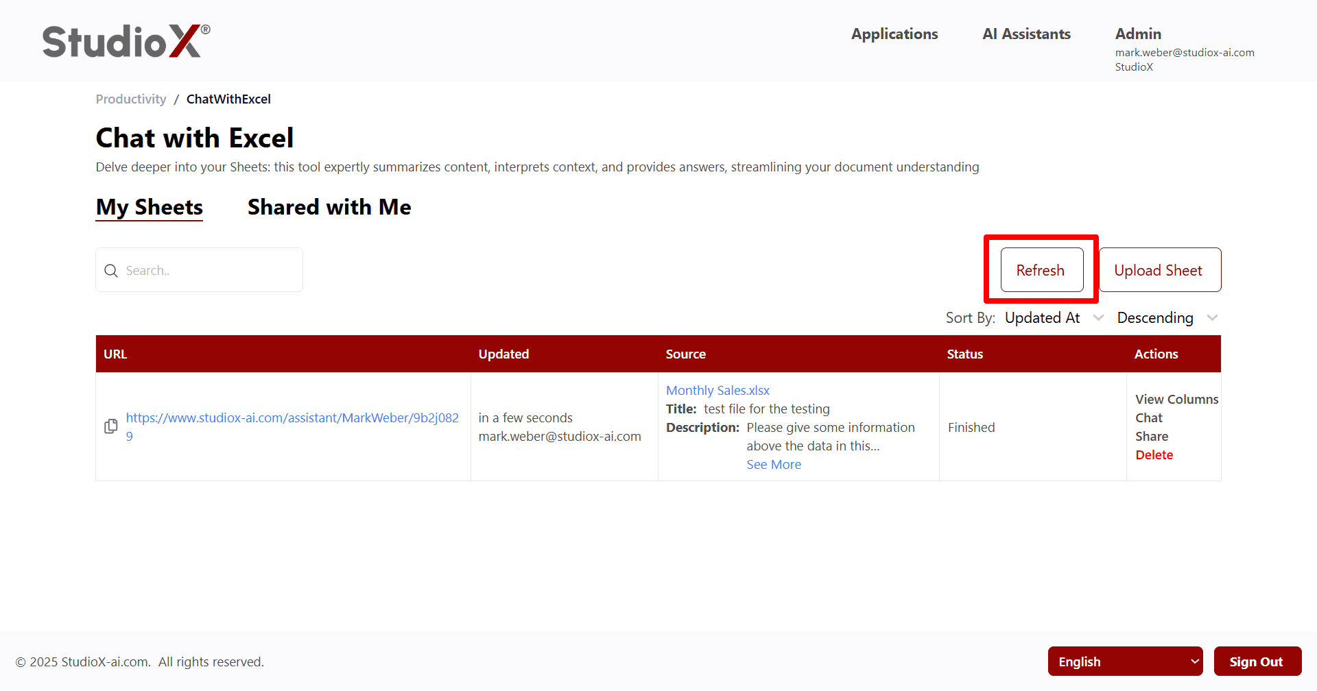 Refresh button highlighted