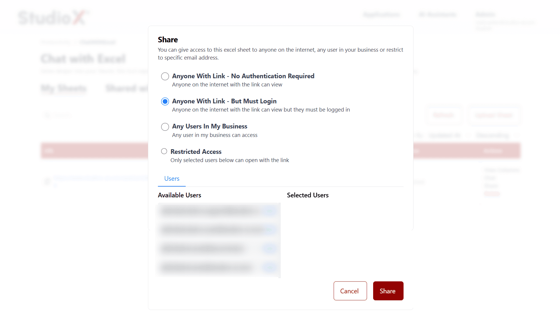 Share dialog with access options
