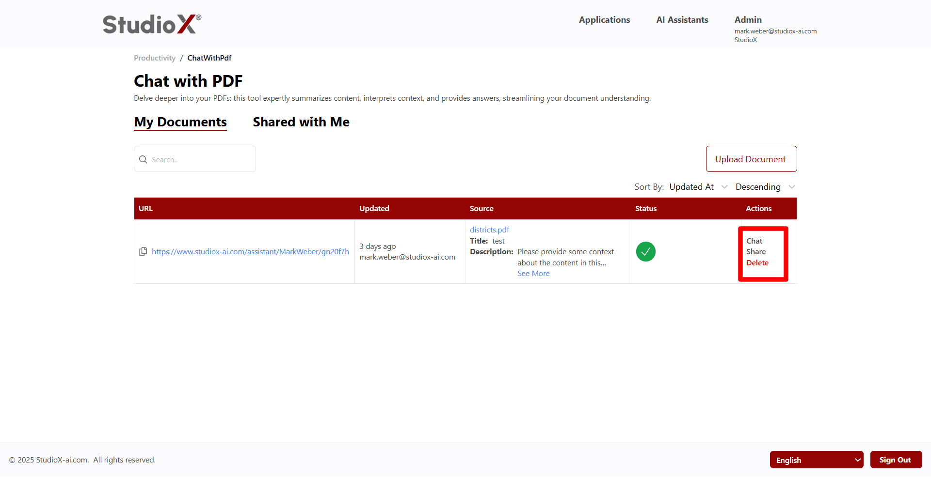 Document actions menu