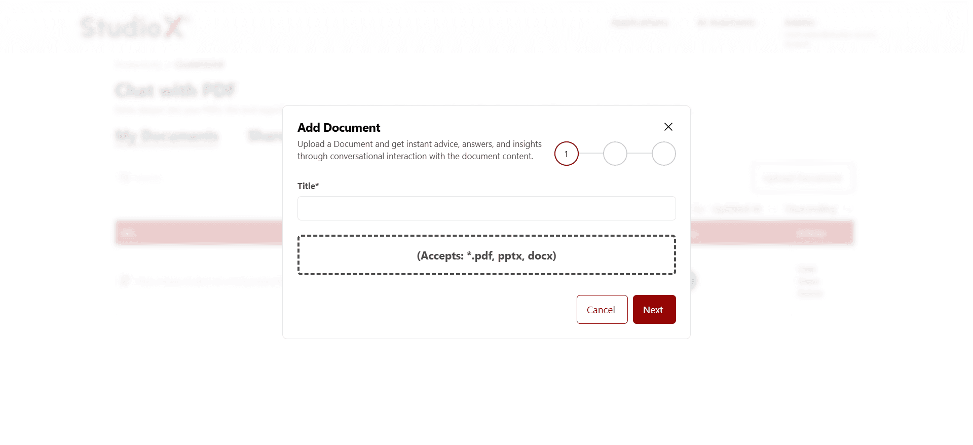 Upload document dialog
