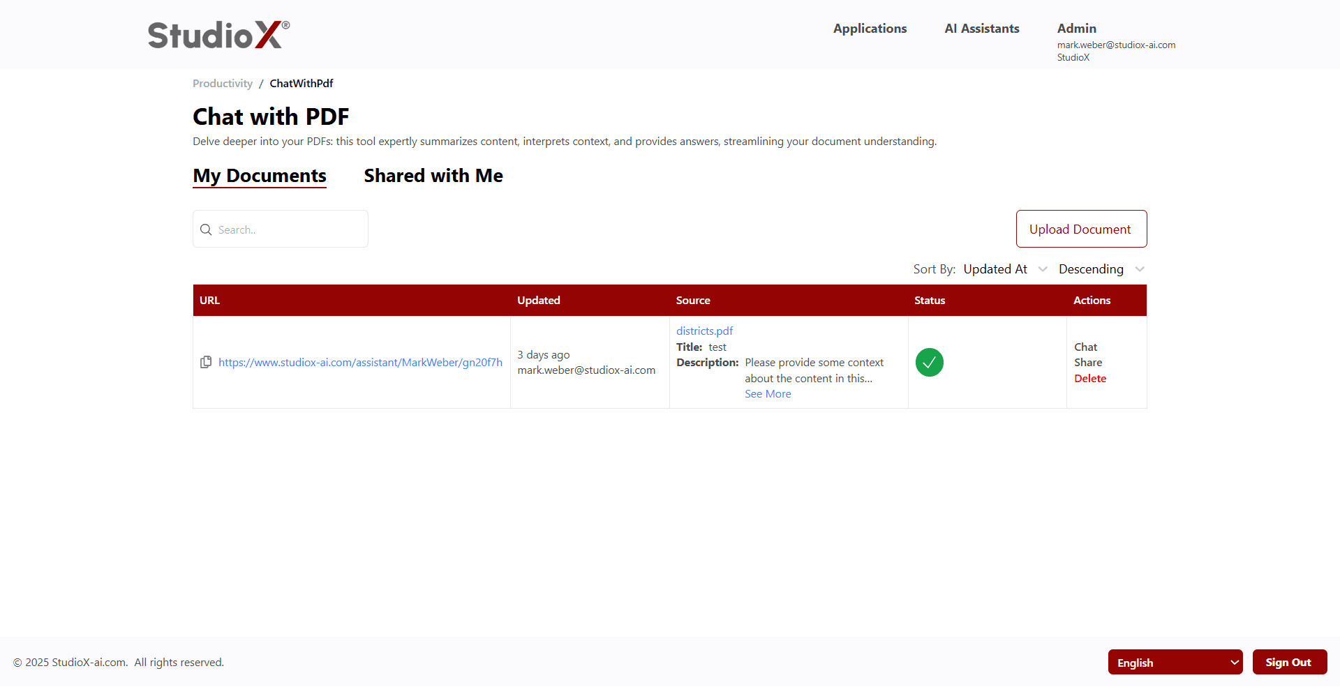 Chat with PDF main interface