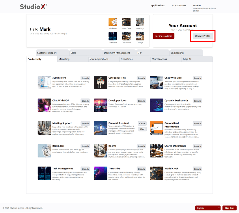 Update Profile button highlighted