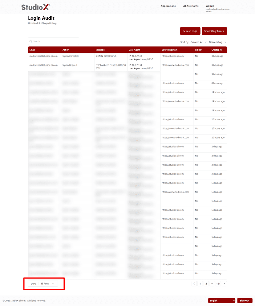 Login Audit Pagination
