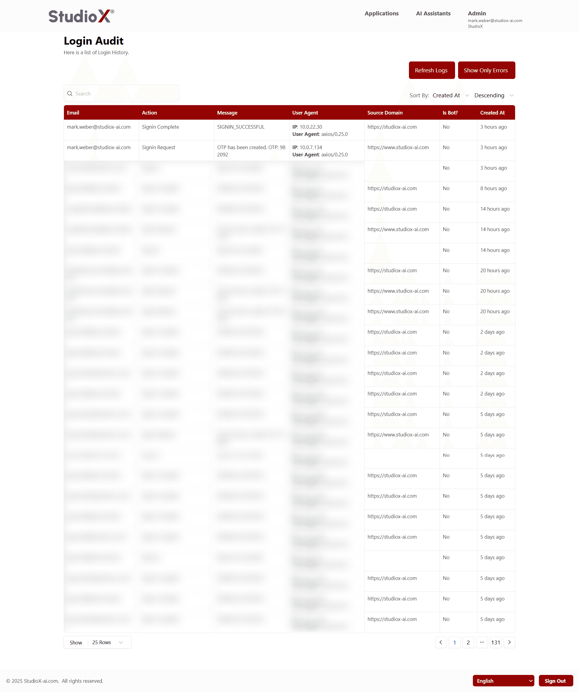Show Login Audits Table